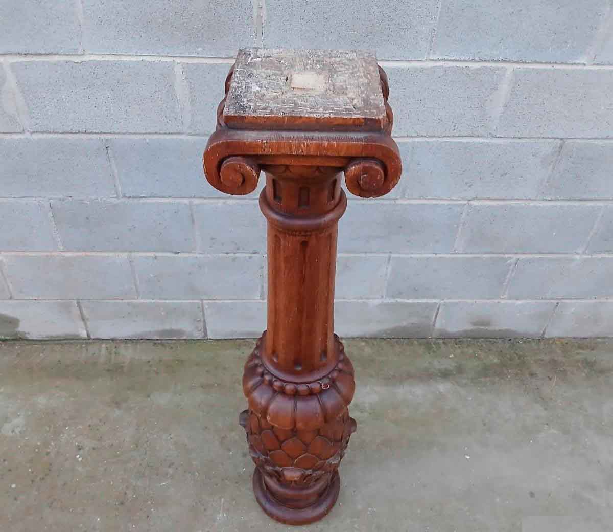 Columna antigua Jónica madera tallada (123 cm). Columna pie pedestal estilo Jónico. - Imagen 2