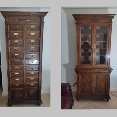 Mueble Archivador Fichero Cajones antiguo despacho + Vitrina Librería antigua estilo Alfonsino.