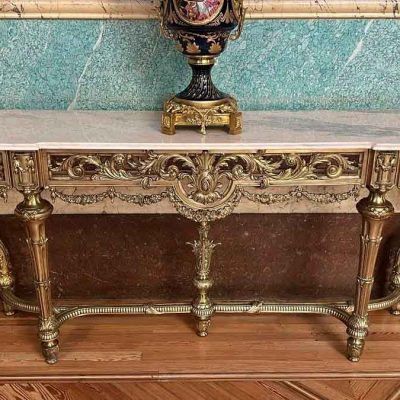Consola antigua bronce estilo Luis XV 2 metros. Mueble gran consola antigua grande Luis XVI Isabelino Barroco.