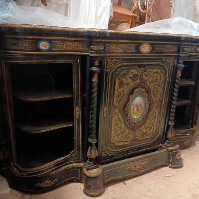 Aparador antiguo estilo Napoleón III (s.XIX). Gran Mueble Buffet Inglés Victoriano boulle ebonizado.