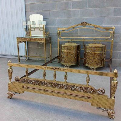 Habitación dormitorio bronce estilo Luis XVI s.XIX. Cama antigua Tocador + Mesitas Mesillas antiguas.