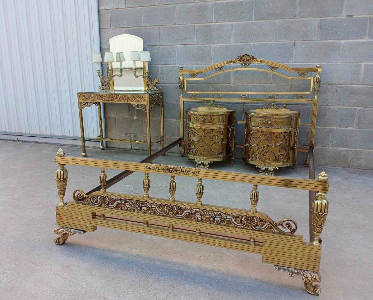 2 Dos Mesitas de noche antiguas bronce estilo Luis XVI. Mesillas Dormitorio antiguas Art Decó Modernista. - Imagen 5