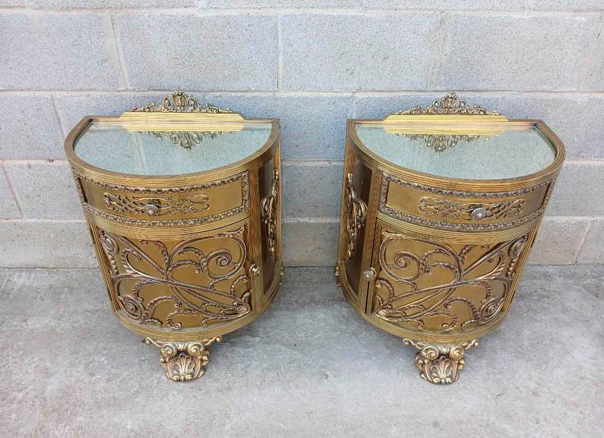 2 Dos Mesitas de noche antiguas bronce estilo Luis XVI. Mesillas Dormitorio antiguas Art Decó Modernista. - Imagen 3