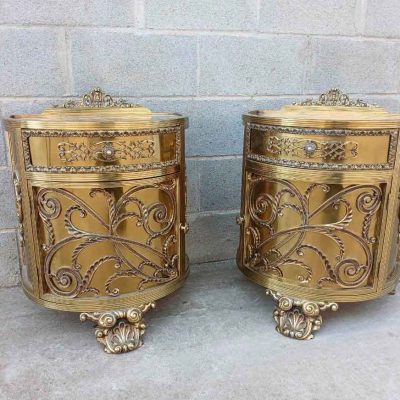 2 Dos Mesitas de noche antiguas bronce estilo Luis XVI. Mesillas Dormitorio antiguas Art Decó Modernista.