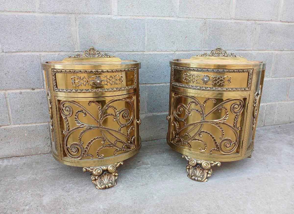 2 Dos Mesitas de noche antiguas bronce estilo Luis XVI. Mesillas Dormitorio antiguas Art Decó Modernista.