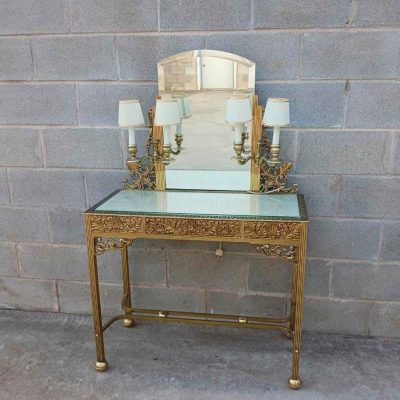 Tocador antiguo bronce estilo Luis XVI. Mueble Tocador antiguo latón Art Decó Modernista.