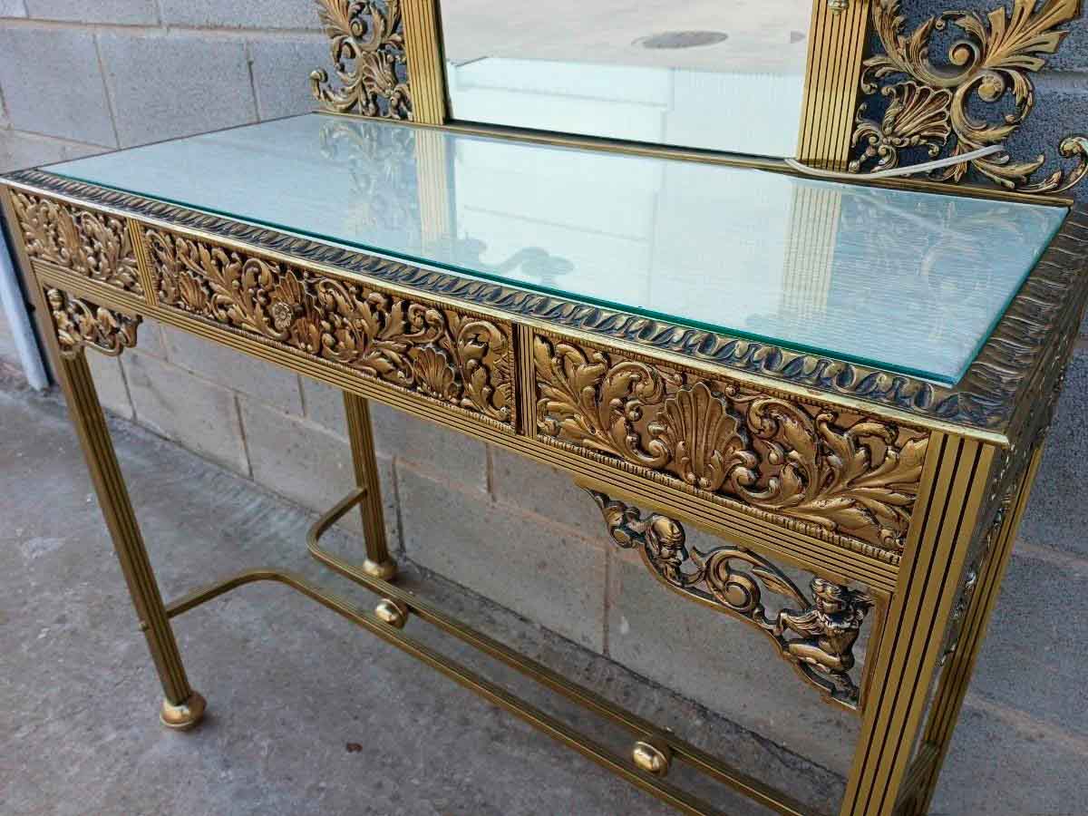 2 Dos Mesitas de noche antiguas bronce estilo Luis XVI. Mesillas Dormitorio antiguas Art Decó Modernista. - Imagen 13