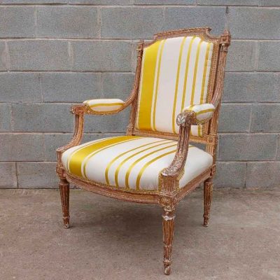 Sillón antiguo Luis XVI pan de oro. Butaca antigua vintage. Silla antigua dorada Luis XV Barroco.