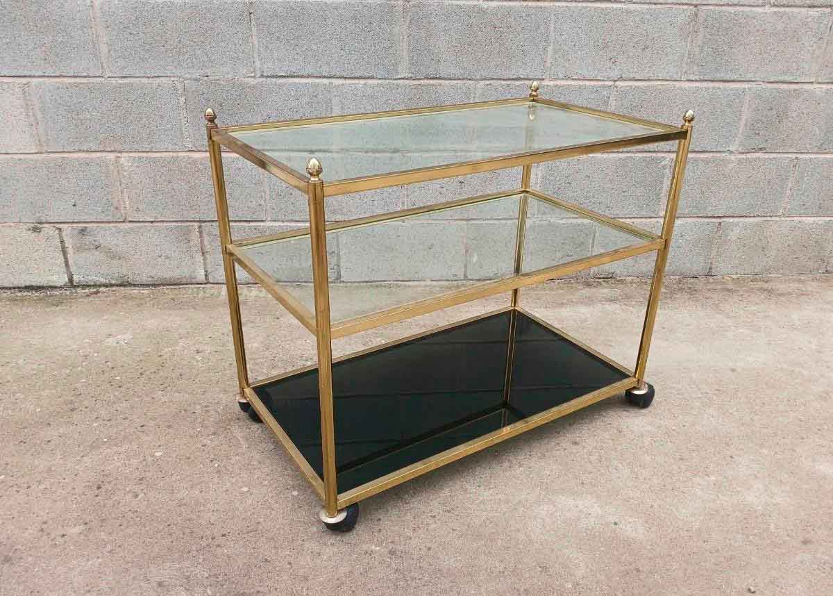Carrito Carro servir bronce latón. Mueble auxiliar Camarera antigua vintage metal.