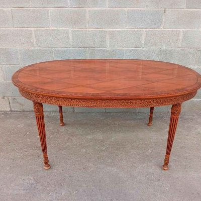 Mesa antigua ovalada 153 cm. Mesa Salón Comedor antigua Marquetería Rombos estilo inglés Victoriano.