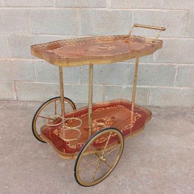 Carro Carrito Servir antiguo estilo Luis XV. Mueble Auxiliar Camarera vintage marquetería Isabelino.
