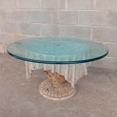 Mesa baja antigua de piedra (90 cm). Mesa auxiliar centro de salón antigua vintage.