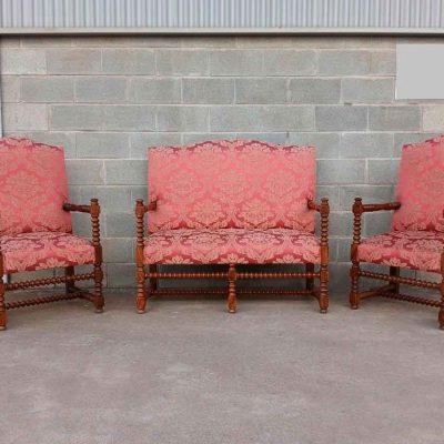 Sofá antiguo estilo Luis XIII+ 2 Sillones antiguos Butacas antiguas pata lenteja Renacimiento Español.