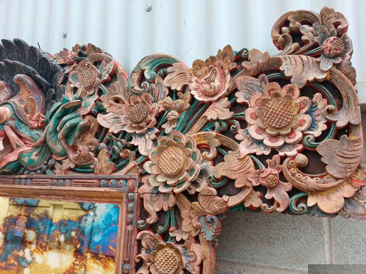 Gran Espejo antiguo estilo Balinés antiguo (218 cm). Marco Espejo Grande antiguo Oriental India Hindú. - Imagen 5