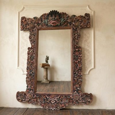 Gran Espejo antiguo estilo Balinés antiguo (218 cm). Marco Espejo Grande antiguo Oriental India Hindú.