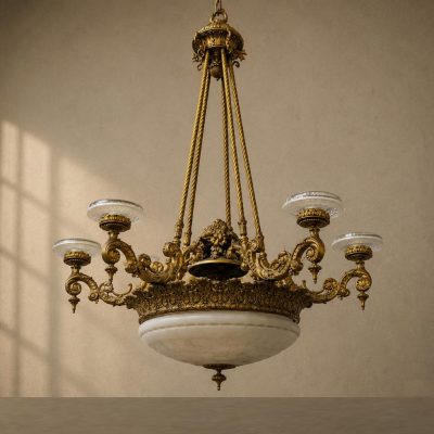 Lámpara antigua bronce y cristal estilo Luis XVI. Lámpara antigua Modernista.