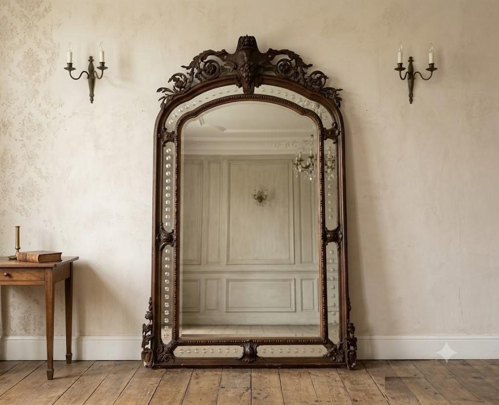 Gran Espejo antiguo estilo Alfonsino s.XIX (204 cm). Espejo grande vestidor entrada estilo Neoclásico.