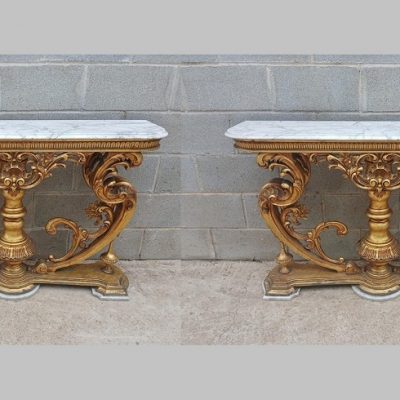 Consola antigua estilo Luis XV pan de oro 120 cm. Mueble Mesa Consola antigua dorada estilo Barroco.