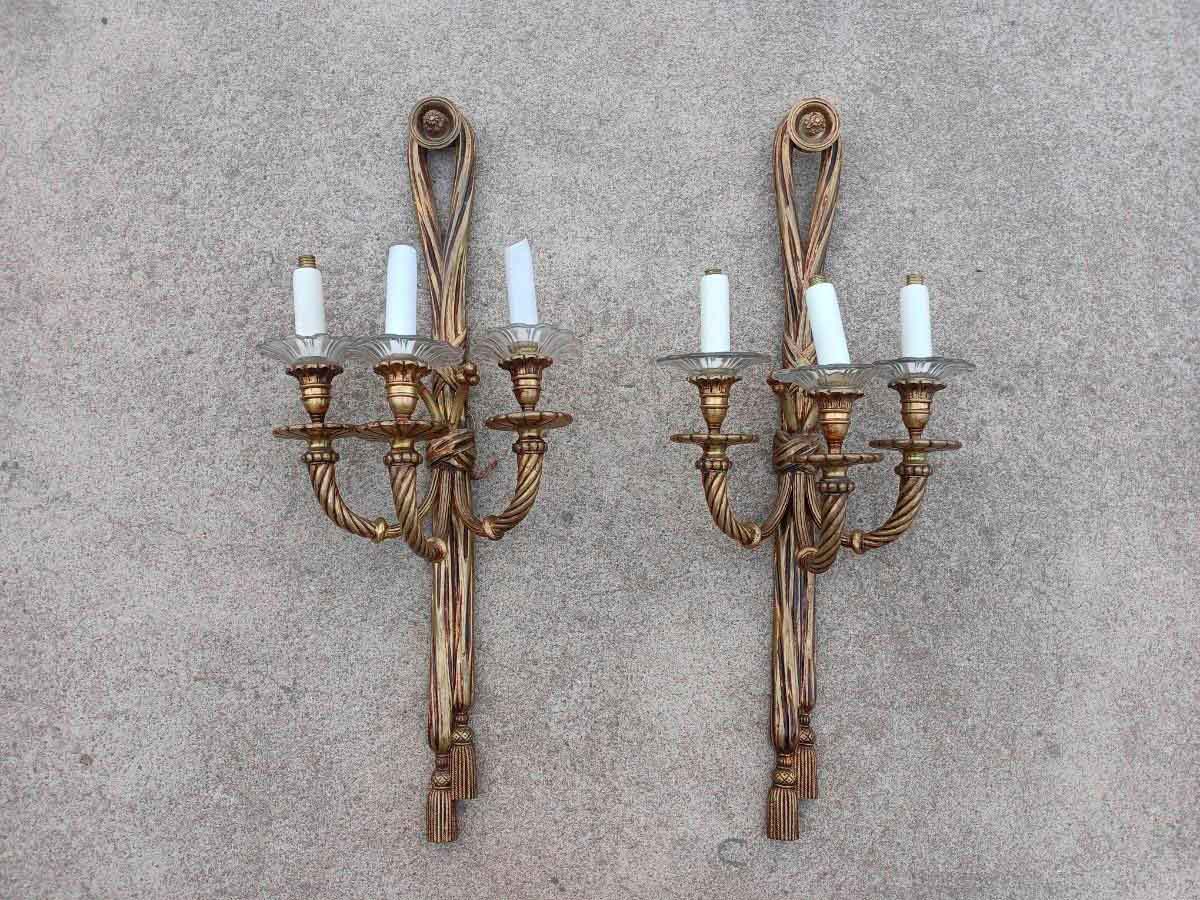 2 Dos apliques antiguos bronce Luis XVI. Pareja de Lámparas Apliques antiguos.