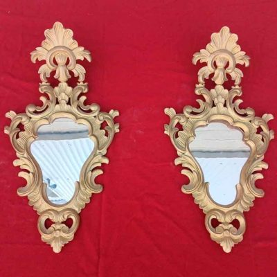2 Dos cornucopias antiguas doradas estilo Luis XV. Espejo Cornucopia Barroco Luis XVI.