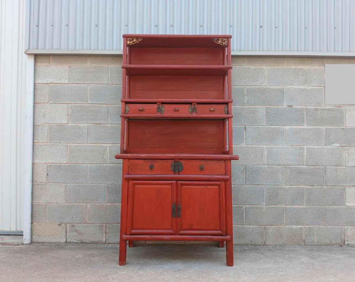 Mueble Salón Aparador Librero antiguo estilo Chino. Estantería Librería antigua Trinchero Canterano.