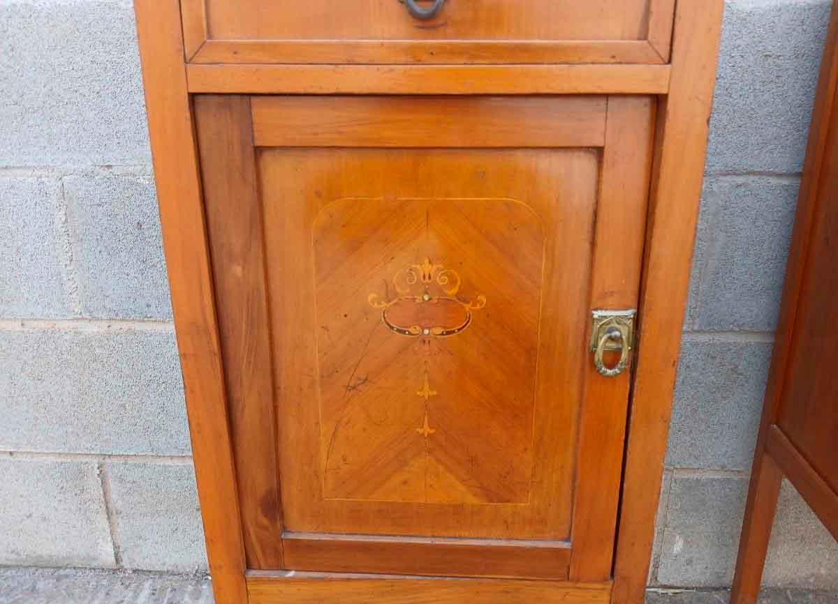 2 Dos Mesitas de noche antiguas estilo inglés Eduardiano. Pareja de Mesillas de dormitorio Modernista. - Imagen 6