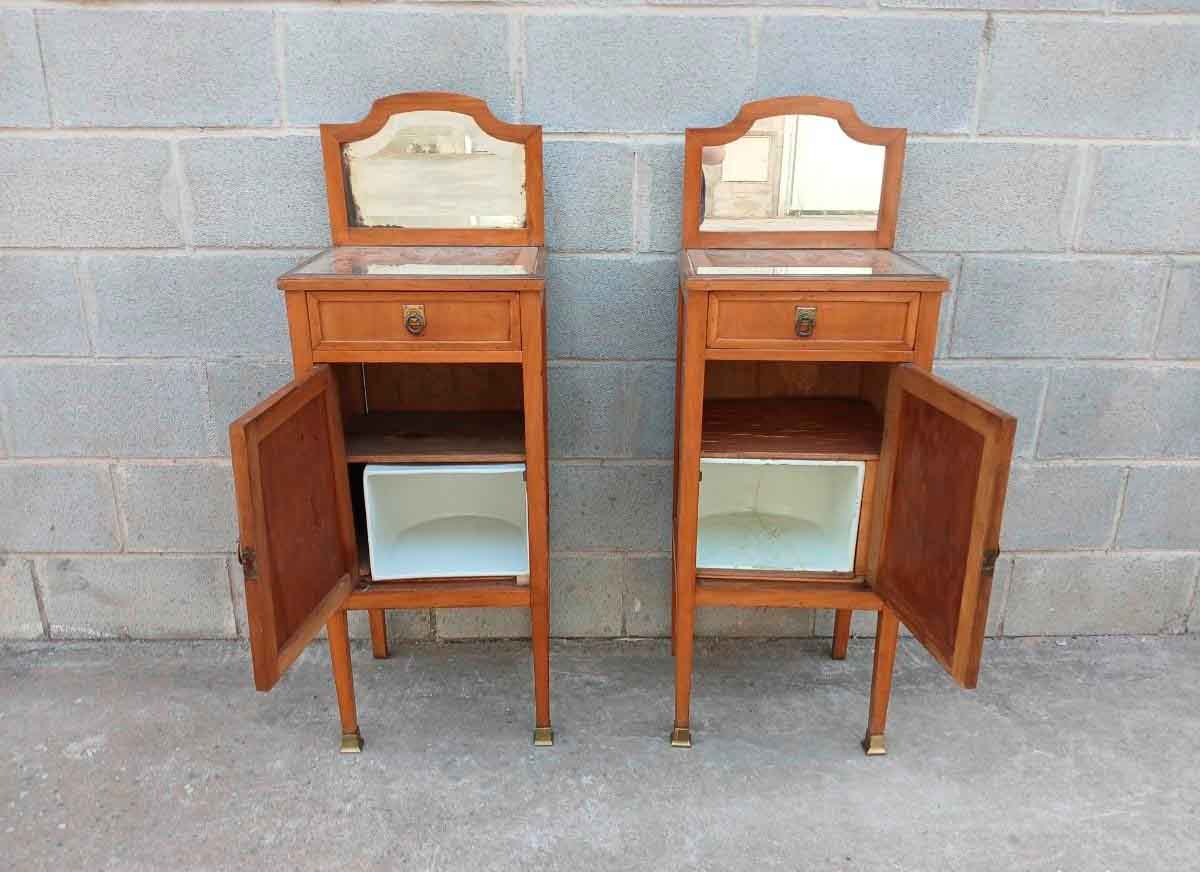 2 Dos Mesitas de noche antiguas estilo inglés Eduardiano. Pareja de Mesillas de dormitorio Modernista. - Imagen 7