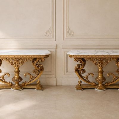 Consola antigua estilo Luis XV pan de oro 120 cm. Mueble Mesa Consola antigua dorada estilo Barroco.