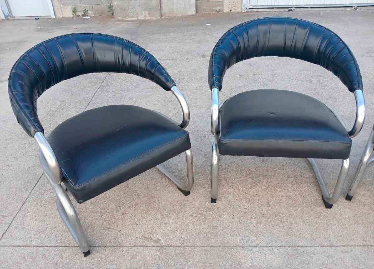 3 Tres Sillas antiguas diseño Giotto Stoppino. Sillones antiguos Silla metal cromado Bauhaus. - Imagen 3