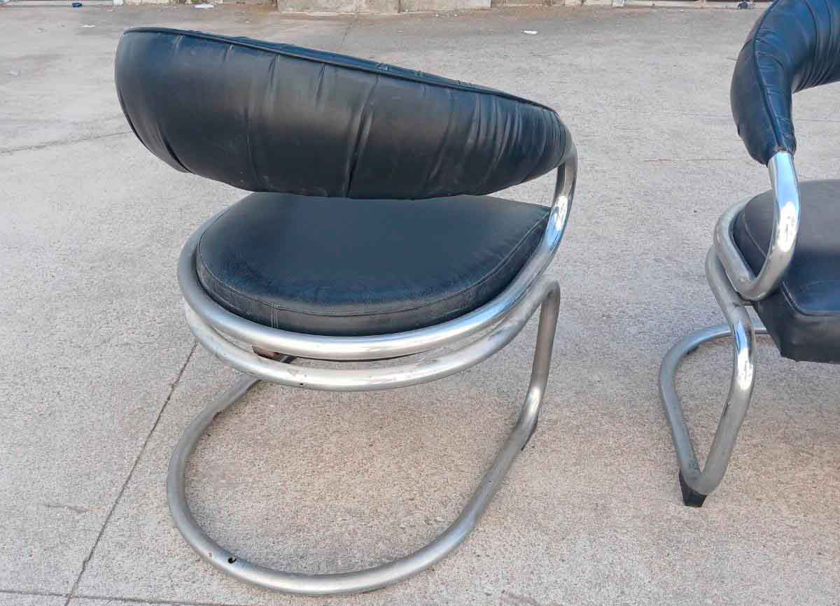 3 Tres Sillas antiguas diseño Giotto Stoppino. Sillones antiguos Silla metal cromado Bauhaus. - Imagen 4