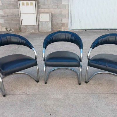 3 Tres Sillas antiguas diseño Giotto Stoppino. Sillones antiguos Silla metal cromado Bauhaus.