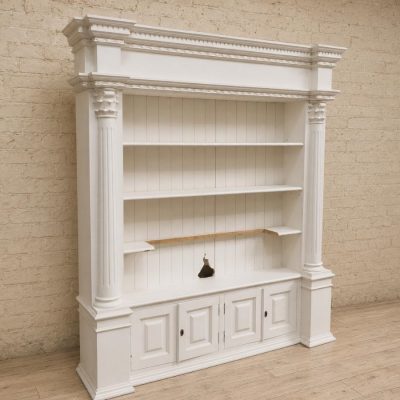 Mueble de salón Librero antiguo estilo inglés. Estantería Librería antigua Biblioteca Columnas color Blanco.