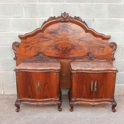 Cabecero antiguo estilo Isabelino 150 cm + Mesillas Mesitas antiguas dormitorio noche inglés.