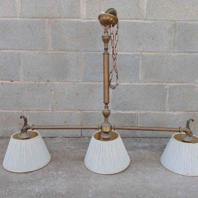Lámpara antigua billar Luis XVI (105 cm). Lámpara de techo antigua bronce estilo francés.