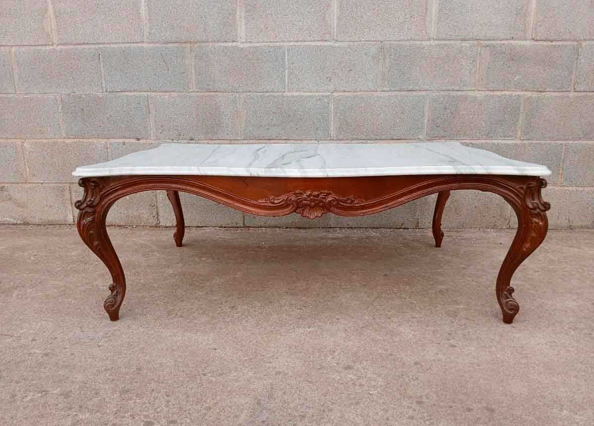 Mesa baja salón antigua estilo Luis XV. Mesa mármol de Tresillo antigua estilo Isabelino Alfonsino. - Imagen 2