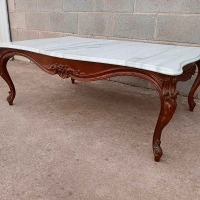 Mesa baja salón antigua estilo Luis XV. Mesa mármol de Tresillo antigua estilo Isabelino Alfonsino.