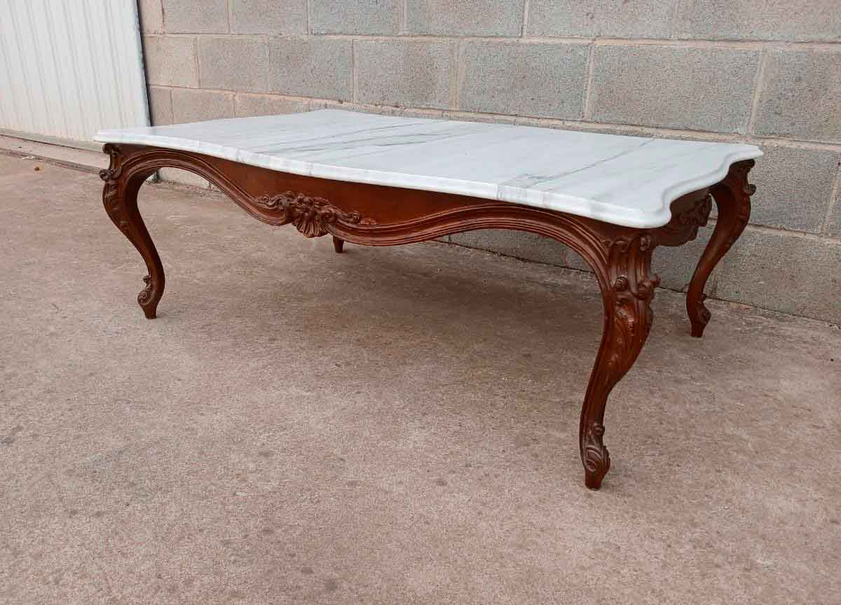 Mesa baja salón antigua estilo Luis XV. Mesa mármol de Tresillo antigua estilo Isabelino Alfonsino.