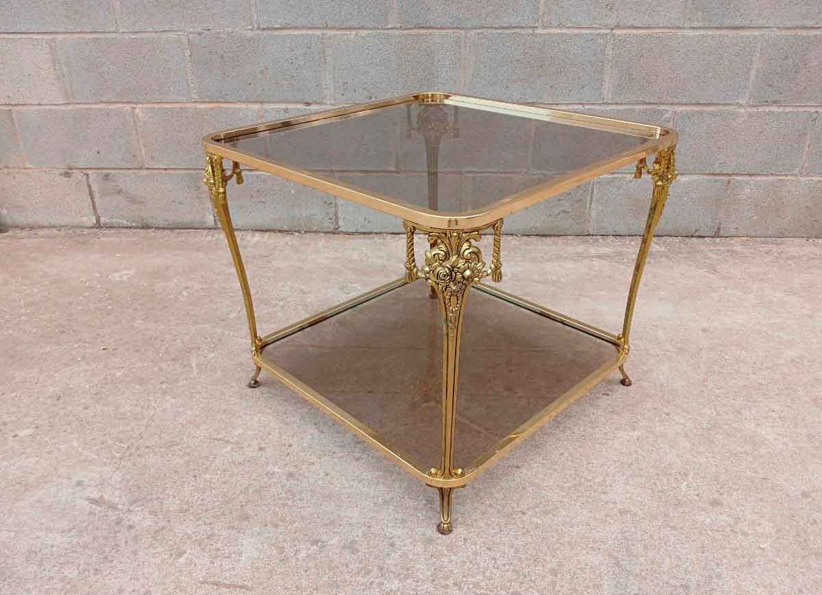 Mesa Auxiliar antigua vintage bronce estilo Luis XV. Mesita Auxiliar antigua estilo francés Luis XVI. - Imagen 2