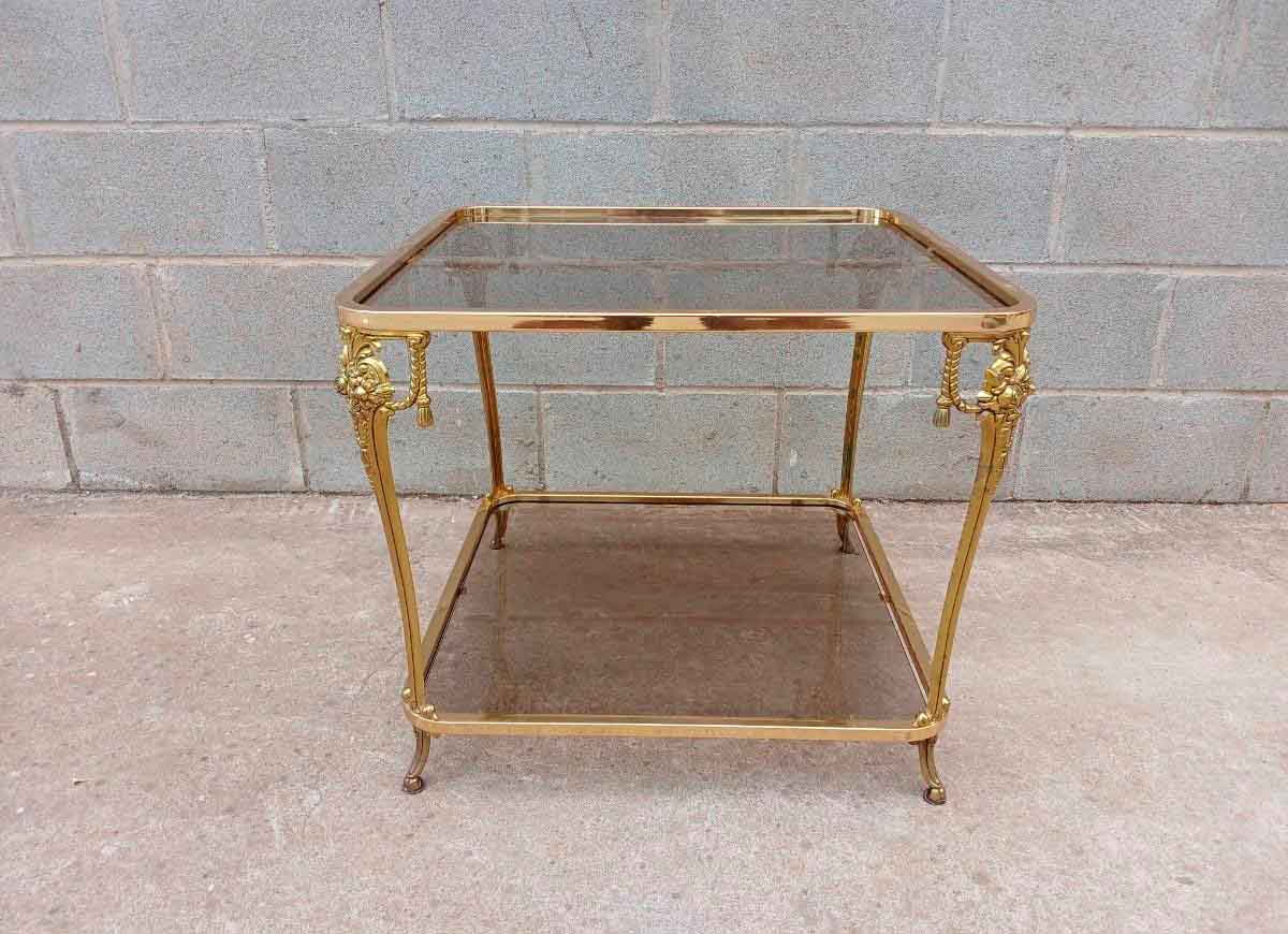 Mesa Auxiliar antigua vintage bronce estilo Luis XV. Mesita Auxiliar antigua estilo francés Luis XVI. - Imagen 3