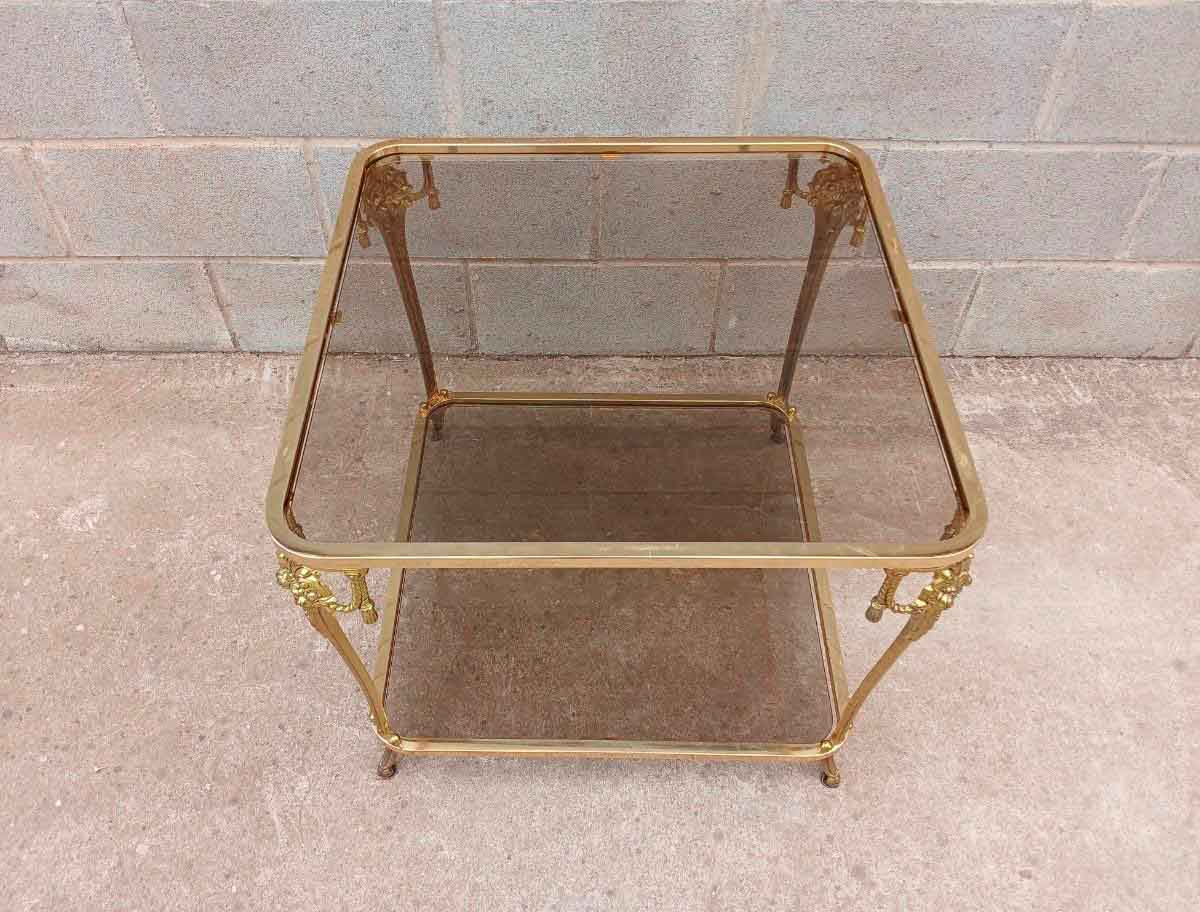 Mesa Auxiliar antigua vintage bronce estilo Luis XV. Mesita Auxiliar antigua estilo francés Luis XVI. - Imagen 4