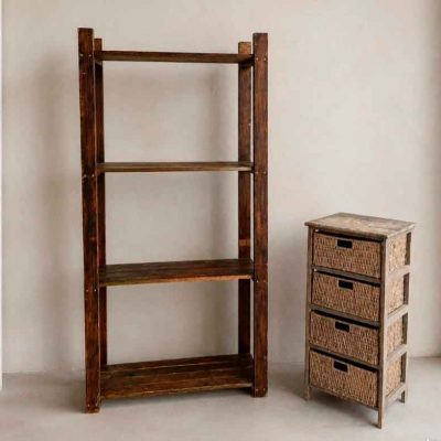 2 Dos muebles de cocina o despensa antigua vintage Mid Century. Estantería + Mueble Auxiliar cestas.