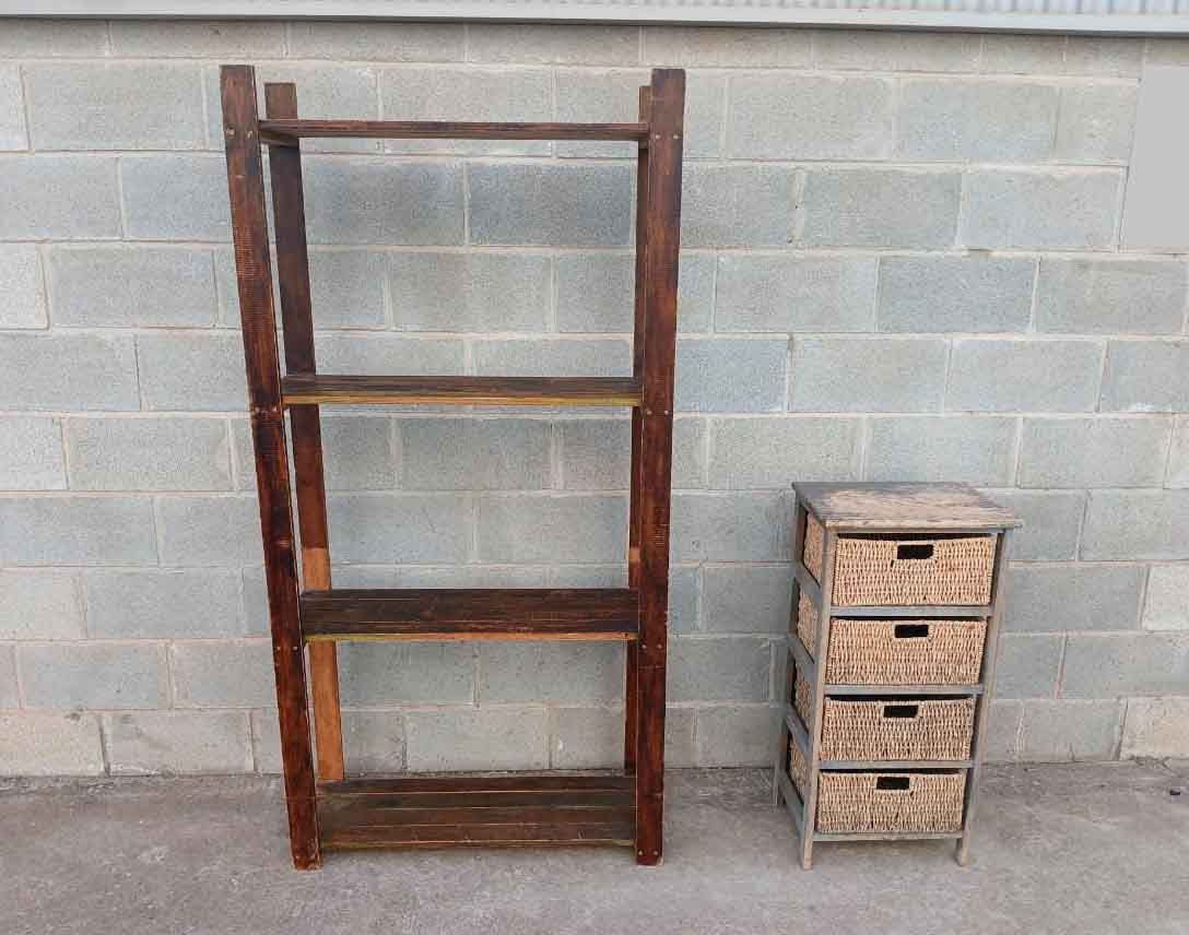 2 Dos muebles de cocina o despensa antigua vintage Mid Century. Estantería + Mueble Auxiliar cestas. - Imagen 2