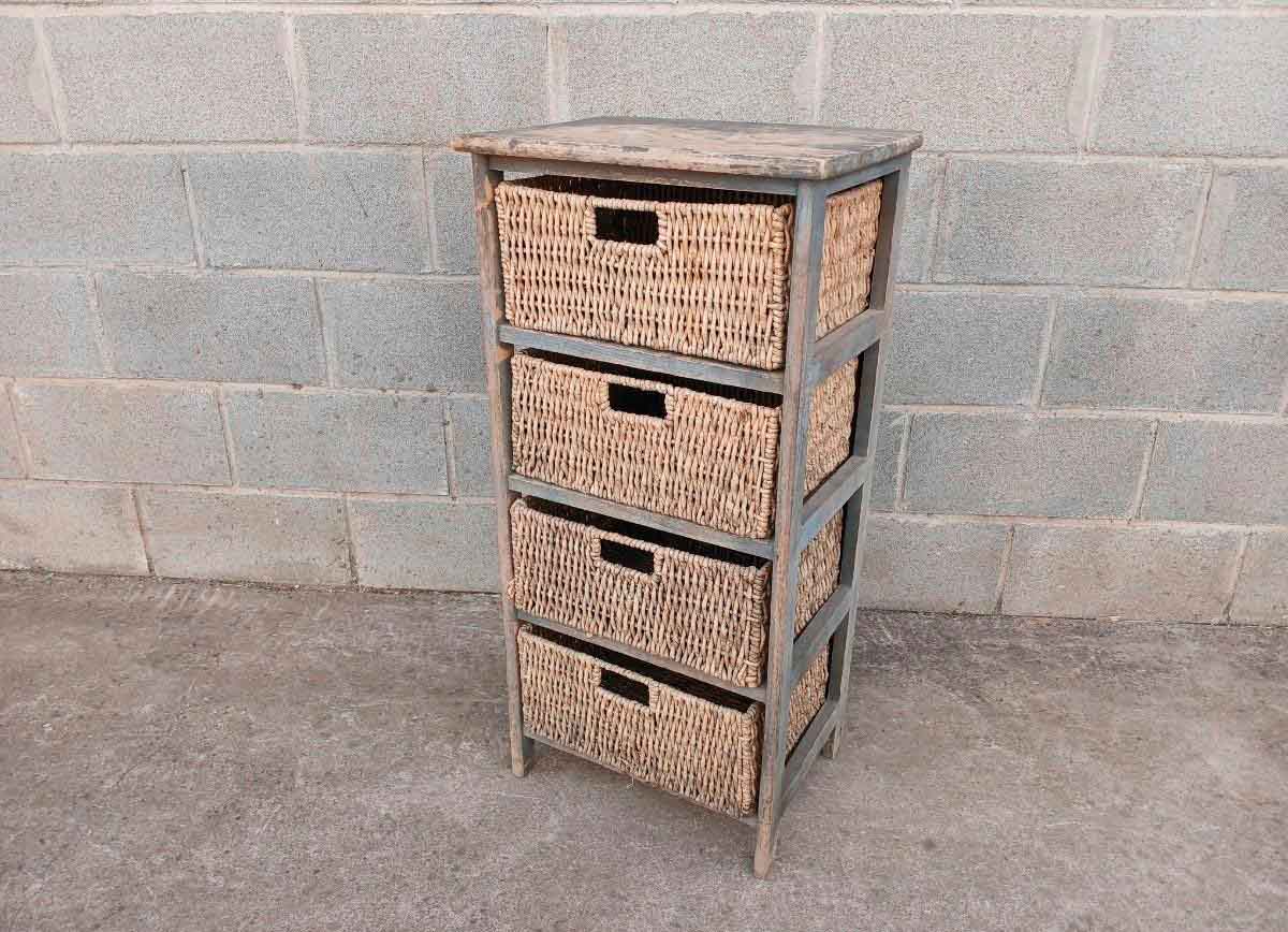 2 Dos muebles de cocina o despensa antigua vintage Mid Century. Estantería + Mueble Auxiliar cestas. - Imagen 6