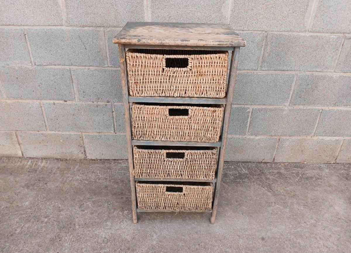 2 Dos muebles de cocina o despensa antigua vintage Mid Century. Estantería + Mueble Auxiliar cestas. - Imagen 7