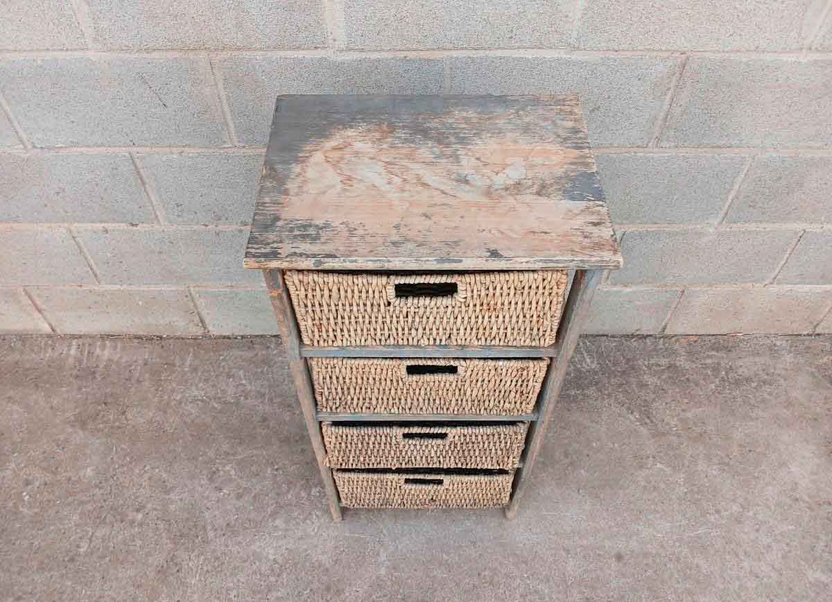 2 Dos muebles de cocina o despensa antigua vintage Mid Century. Estantería + Mueble Auxiliar cestas. - Imagen 8