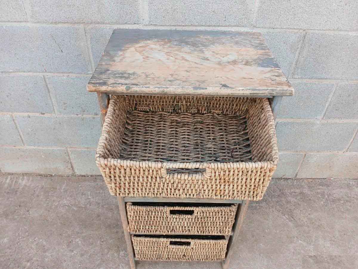 2 Dos muebles de cocina o despensa antigua vintage Mid Century. Estantería + Mueble Auxiliar cestas. - Imagen 9