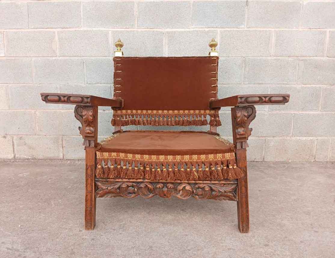 Sillón Frailero bajo antiguo diseño Brutalista Madrid 1970. Butaca Sillón antiguo de lectura. - Imagen 3