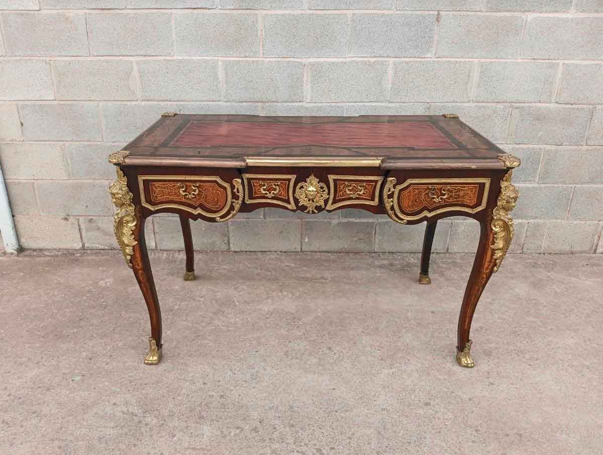 Escritorio antiguo Boullé estilo Napoleón III. Mueble Mesa de Despacho antigua estilo Luis XV bronce. - Imagen 2