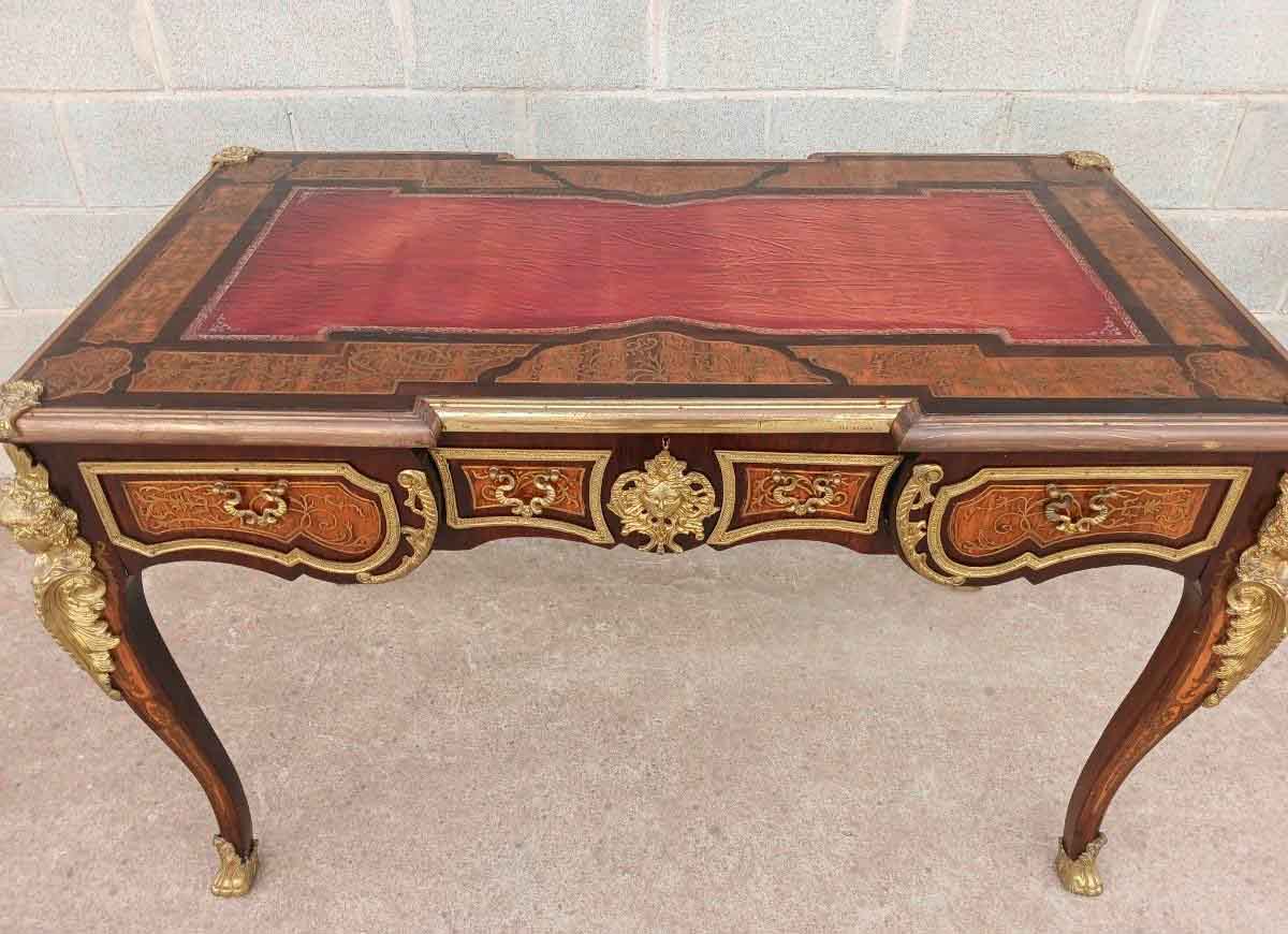 Escritorio antiguo Boullé estilo Napoleón III. Mueble Mesa de Despacho antigua estilo Luis XV bronce. - Imagen 3