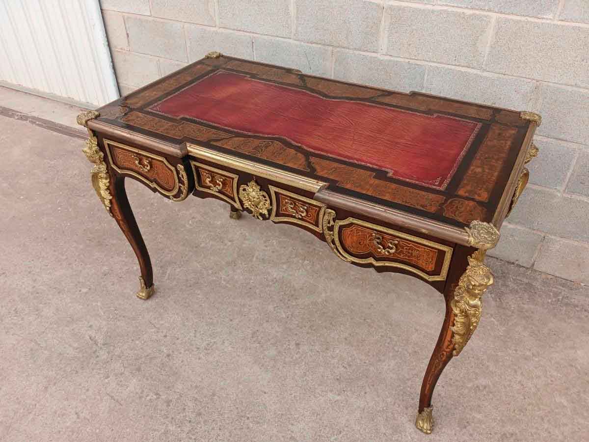 Escritorio antiguo Boullé estilo Napoleón III. Mueble Mesa de Despacho antigua estilo Luis XV bronce. - Imagen 5